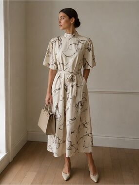 NWT OAK + FORT Cream Midi Dress Quiet Luxury Scandi Minimalist Stealth Wealth L
